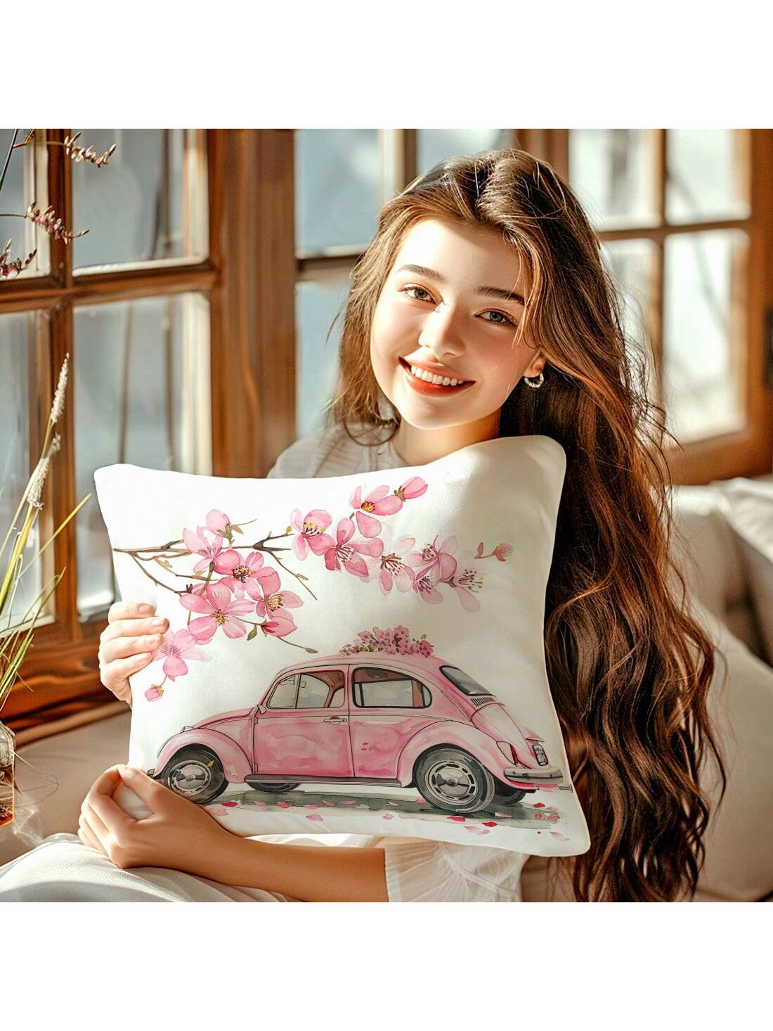 غطاء وسادة  بنمط سيارة زهرية