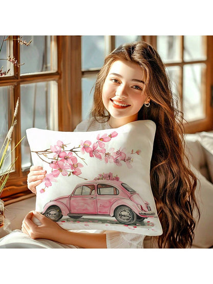 غطاء وسادة على شكل قلب بنمط وردى سيارة زهرية