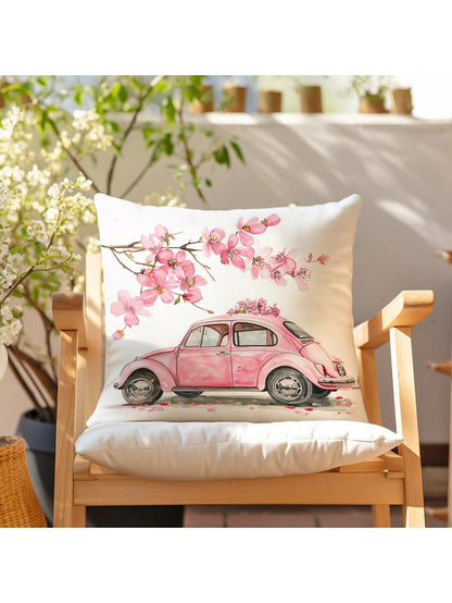 غطاء وسادة على شكل قلب بنمط وردى سيارة زهرية
