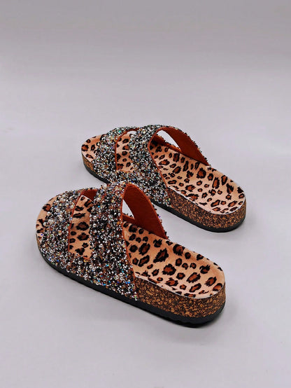 صندل شاطئ كاجوال بنعل لامع، شرائح مسطحة مريحة للنساء