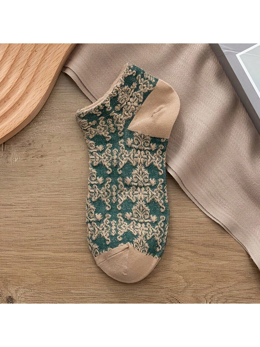 الرياضة في الهواء الطلق 1-5 أزواج من الجوارب القصيرة بطراز محكمة عتيق، جوارب الكاحل المنخفضة النسيج المجسم الهندسي والزهور اليابانية الجميلة [اللون عشوائي]