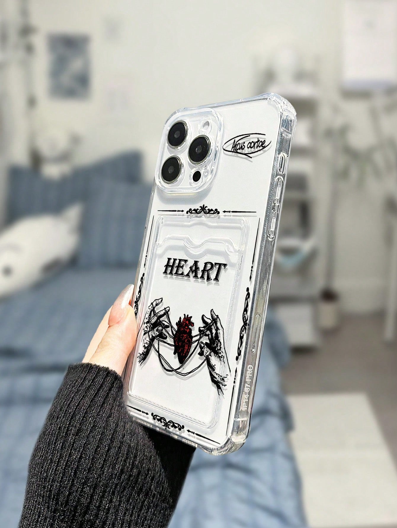 حامل بطاقة برسومات شخصيات كرتونية بشكل قلب، سلسلة دب إضافية، تصميم متعدد الوظائف