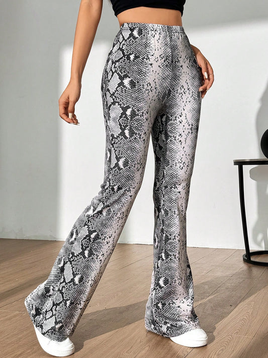 بنطلون نسائي واسع ذو طبعة ثعبان فاخرة وعتيقة