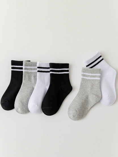 جوارب كاحل منتصف الساق للرياضة الرجالية والنسائية مزيج بارتين مخططة (رمادي/أسود/أبيض) 3أزواج/مجموعة