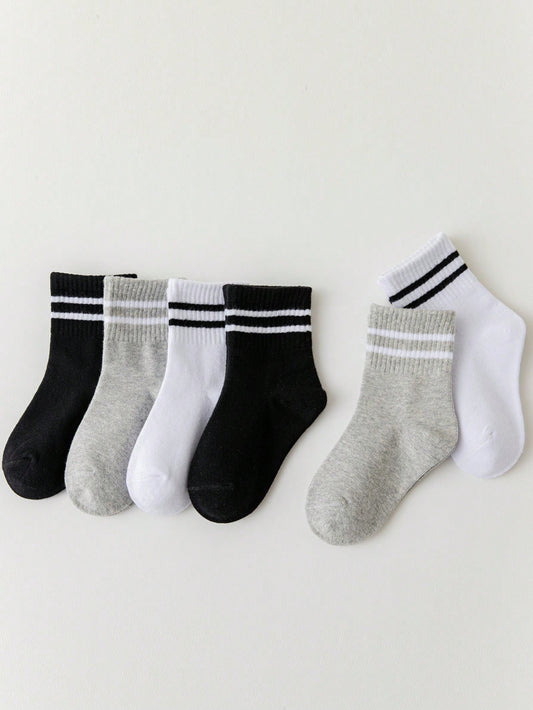 جوارب كاحل منتصف الساق للرياضة الرجالية والنسائية مزيج بارتين مخططة (رمادي/أسود/أبيض) 3أزواج/مجموعة