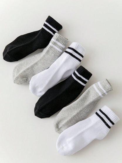 جوارب كاحل منتصف الساق للرياضة الرجالية والنسائية مزيج بارتين مخططة (رمادي/أسود/أبيض) 3أزواج/مجموعة