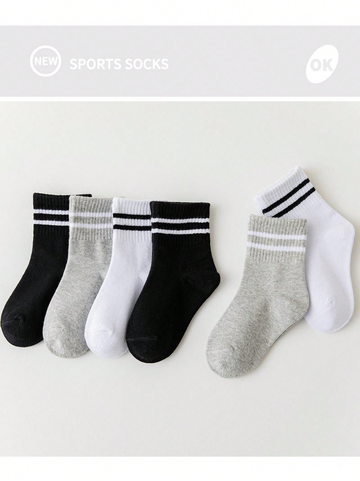 جوارب كاحل منتصف الساق للرياضة الرجالية والنسائية مزيج بارتين مخططة (رمادي/أسود/أبيض) 3أزواج/مجموعة