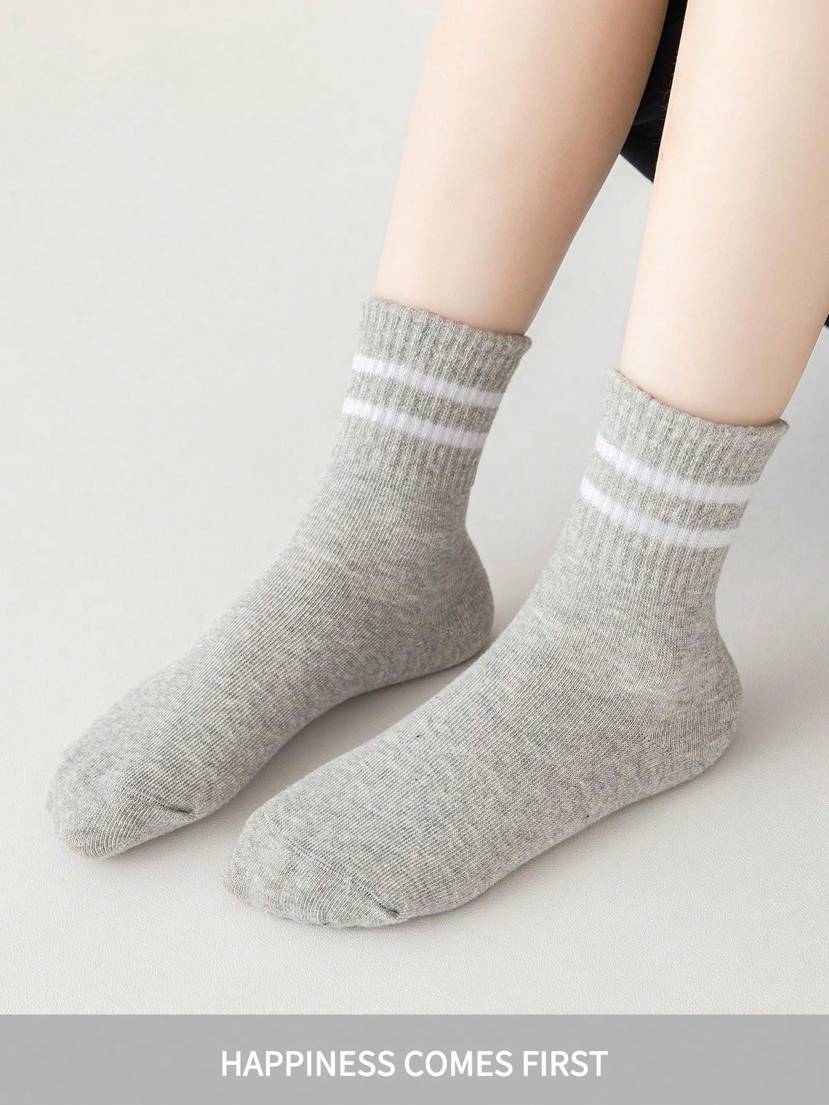 جوارب كاحل منتصف الساق للرياضة الرجالية والنسائية مزيج بارتين مخططة (رمادي/أسود/أبيض) 3أزواج/مجموعة