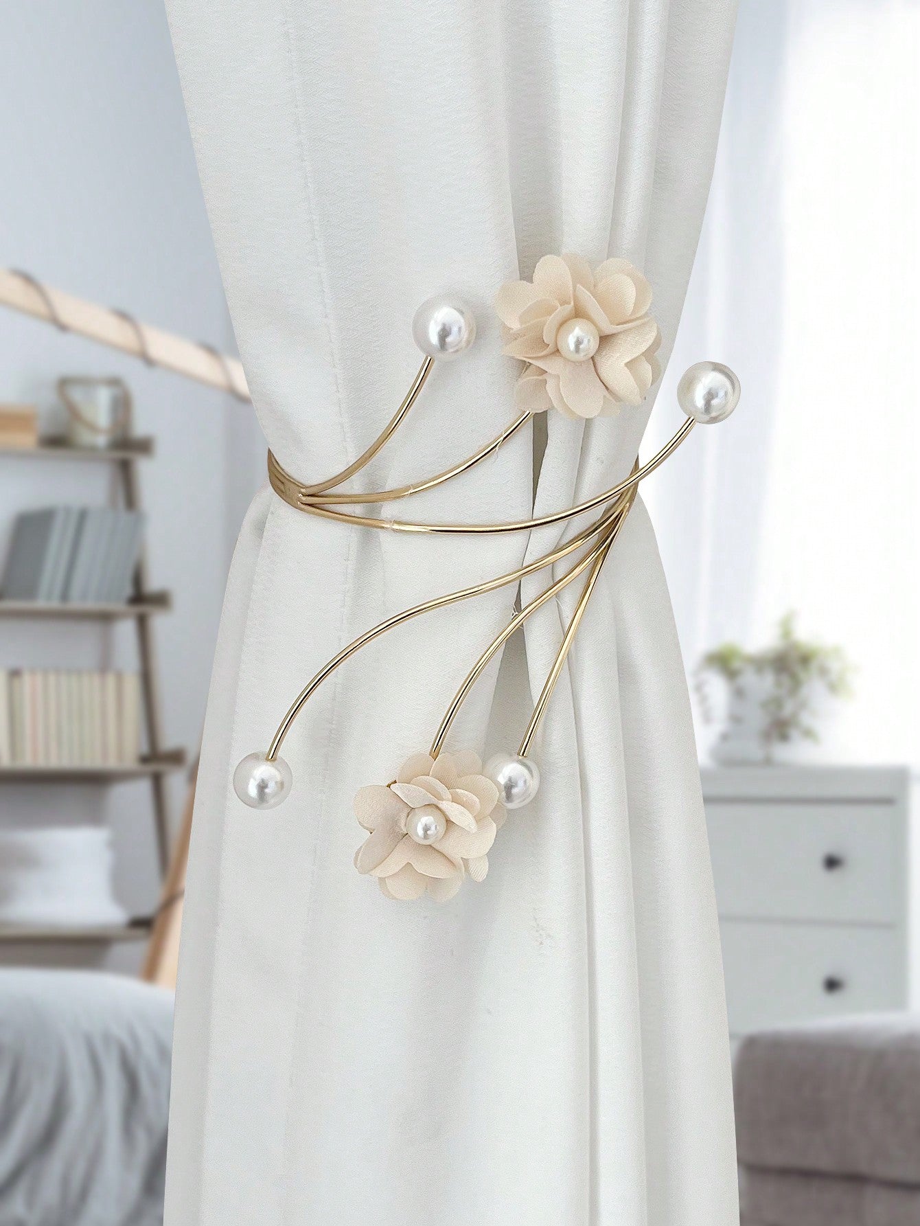 حامل ستارة على شكل زهرة 3d ومشبك ستارة من الزنك واللؤلؤ وديكور ستارة وزخرفة داخلية للمنزل الحديث بسيطة ومريحة