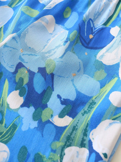 طقم قميص قصير للفتيات الصغيرات بنمط العطلة وسروال مزين بالزهور