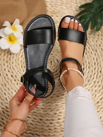 صنادل نسائية مسطحة ذات اصبع اسود مستديرة عصرية وصل حديثًا