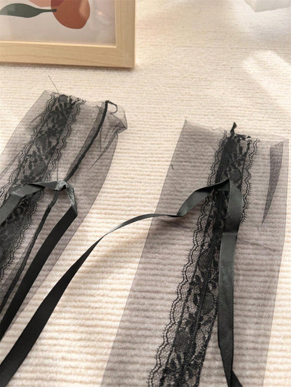 عقدة الفراشة و دانتيل زخرفة شفاف الموضة للحزب زوج واحد نساء