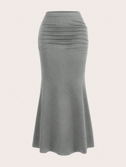 تنورة سميكة بموحد اللون بنمط ذيل السمكة للنساء