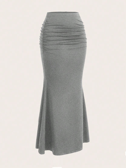 تنورة سميكة بموحد اللون بنمط ذيل السمكة للنساء