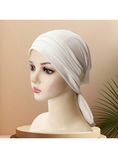 حجاب طويل للرأس من الحرير عالي الجودة باللون الصلب للنساء، يطوى 4مرات، ربطتان، غطاء رأس وملابس رعاية الشعر، مواد حرير اللبن فائقة النعومة ومضادة للغبار