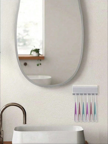 حامل فرشاة أسنان جداري متعدد الوظائف بدون حفر مع منظم لتخزين مستلزمات الحمام وموزع الحنفية