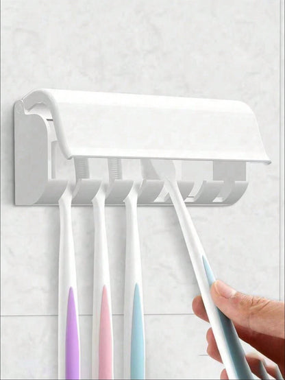 حامل فرشاة أسنان جداري متعدد الوظائف بدون حفر مع منظم لتخزين مستلزمات الحمام وموزع الحنفية