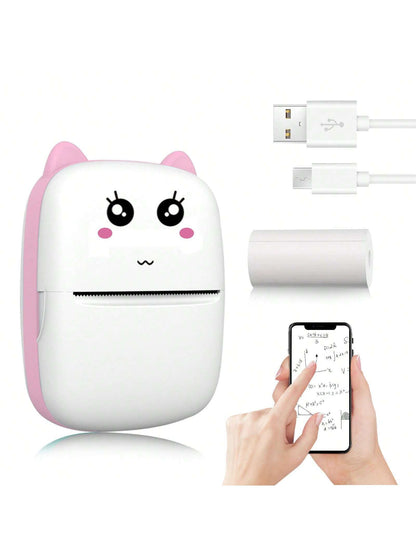 طابعة محمولة لاسلكية صغيرة، طابعة جيبية للورق الحراري مزودة بلفة واحدة من ورق الطباعة، لتطبيق Android أو IOS، طابعة بدون حبر ، مناسبة للمنزل والمكتب والتعلم ، اللون الوردي