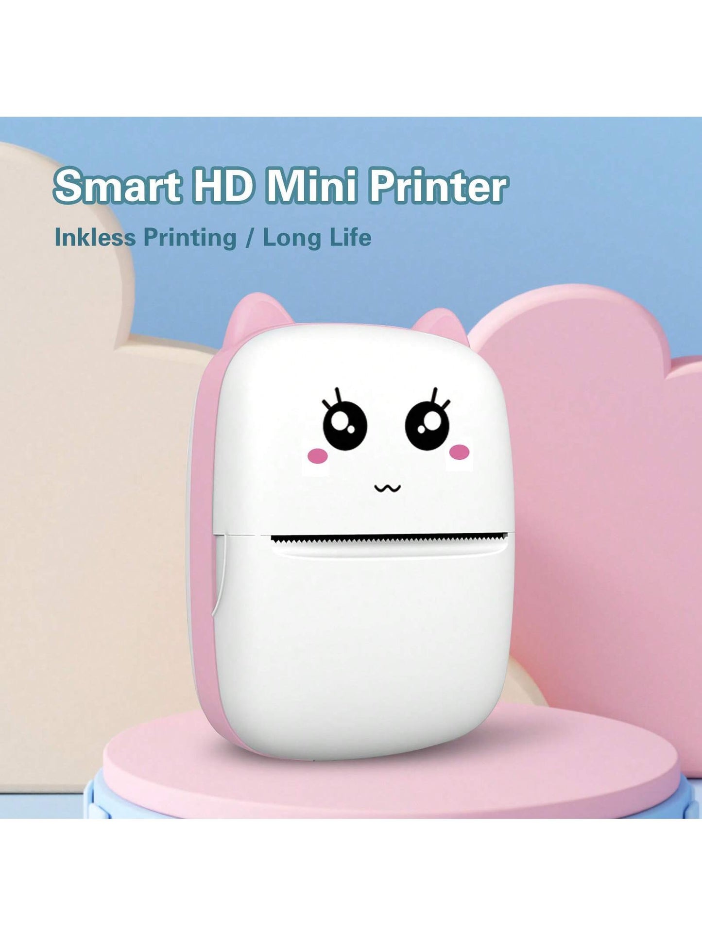 طابعة محمولة لاسلكية صغيرة، طابعة جيبية للورق الحراري مزودة بلفة واحدة من ورق الطباعة، لتطبيق Android أو IOS، طابعة بدون حبر ، مناسبة للمنزل والمكتب والتعلم ، اللون الوردي