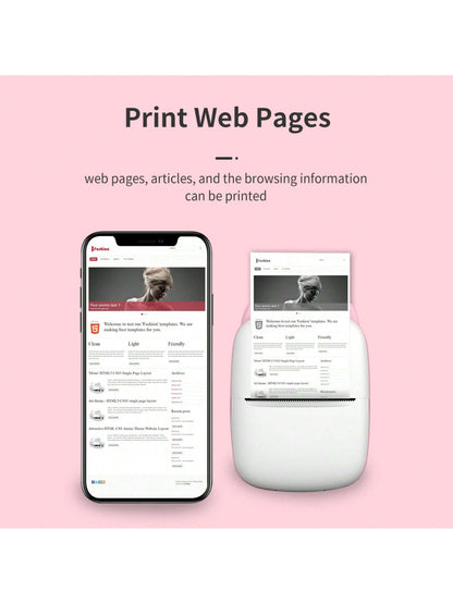 طابعة محمولة لاسلكية صغيرة، طابعة جيبية للورق الحراري مزودة بلفة واحدة من ورق الطباعة، لتطبيق Android أو IOS، طابعة بدون حبر ، مناسبة للمنزل والمكتب والتعلم ، اللون الوردي