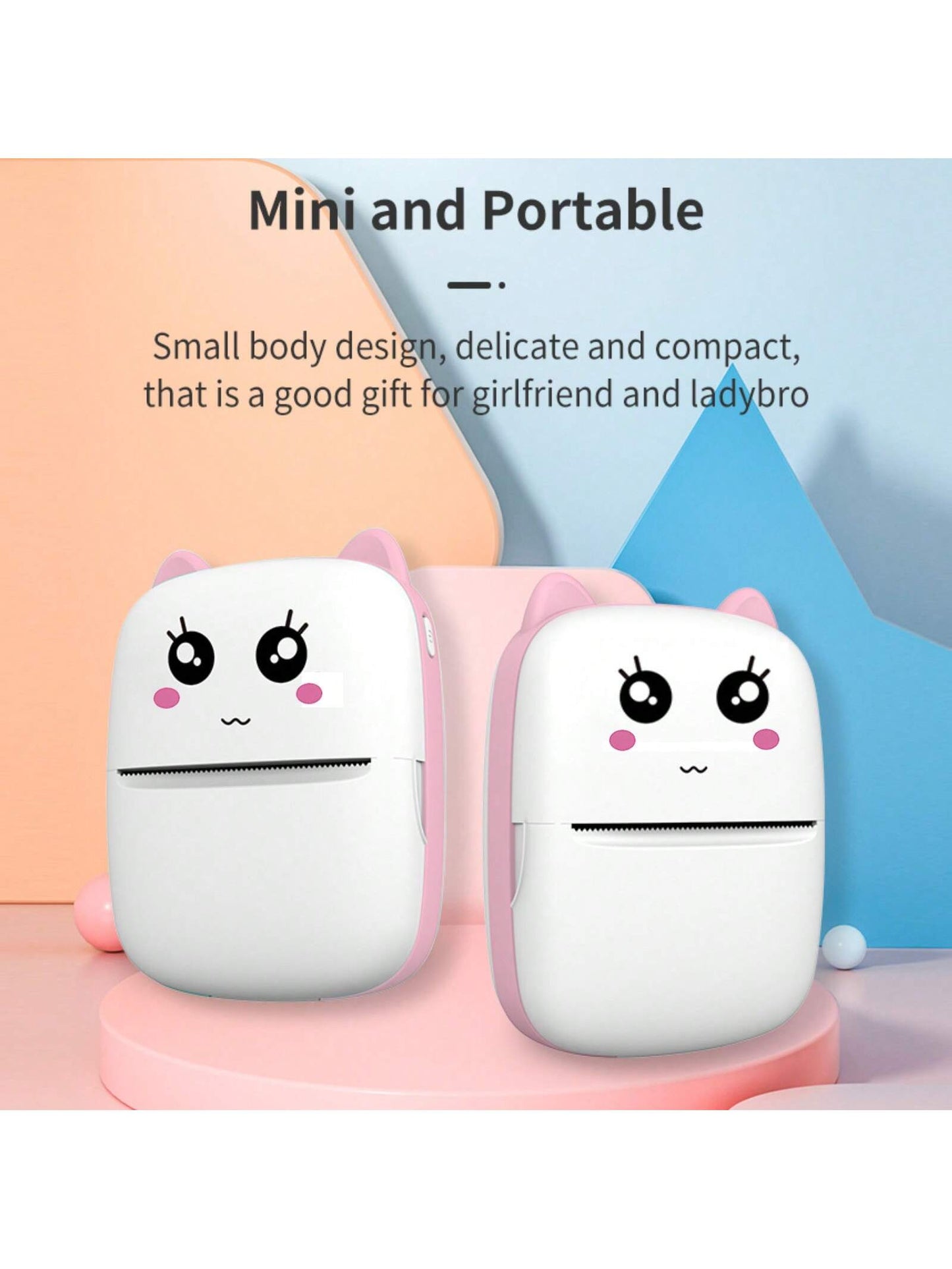 طابعة محمولة لاسلكية صغيرة، طابعة جيبية للورق الحراري مزودة بلفة واحدة من ورق الطباعة، لتطبيق Android أو IOS، طابعة بدون حبر ، مناسبة للمنزل والمكتب والتعلم ، اللون الوردي