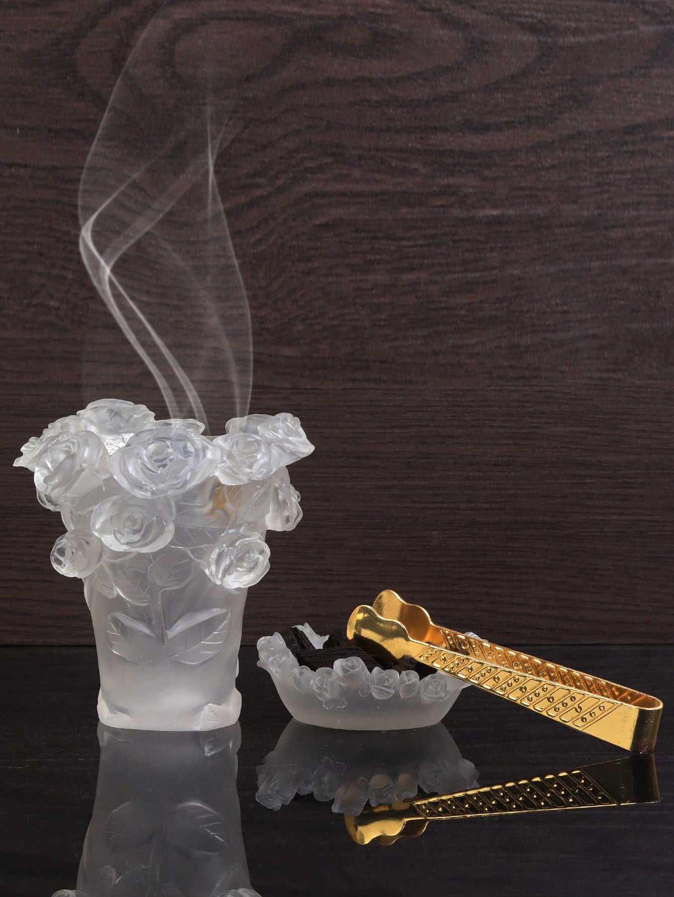 طقم مبخرة ومشابك بتصميم زهور، حامل بخور بوليريسين منقوش على شكل وردة لديكور المنزل 3 قطع