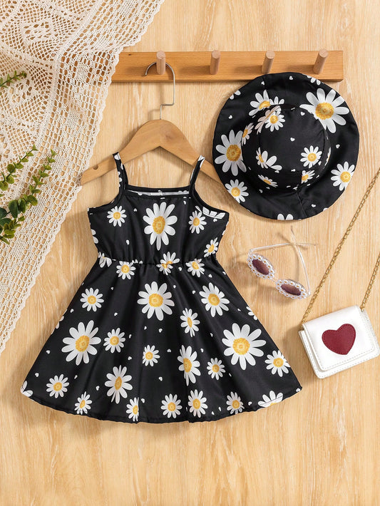 فستان طفلة بطبعة زهور، مزين بحزام ورباط الخصر