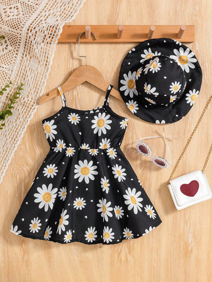 فستان طفلة بطبعة زهور، مزين بحزام ورباط الخصر