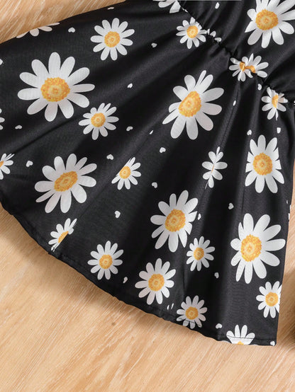 فستان طفلة بطبعة زهور، مزين بحزام ورباط الخصر