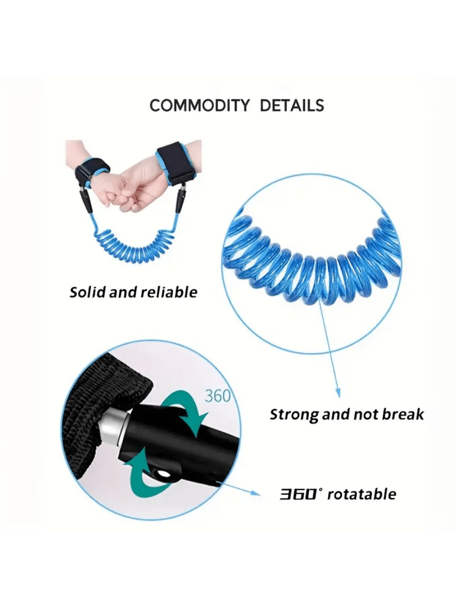 حبل جر للأمان الأزرق للأطفال بطول 59.06 بوصة مع قدرة دوران 360 درجة، مناسب للرحلات الخارجية مع الأطفال