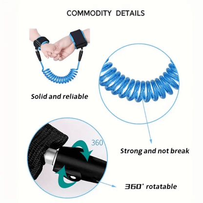 حبل جر للأمان الأزرق للأطفال بطول 59.06 بوصة مع قدرة دوران 360 درجة، مناسب للرحلات الخارجية مع الأطفال