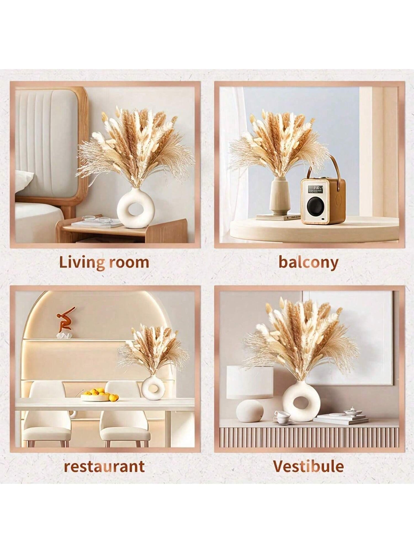 حزمة أعشاب بامباس العضوية الطبيعية المحفوظة 50 حبة - فن زهري لديكور المنزل البوهيمي والزفاف