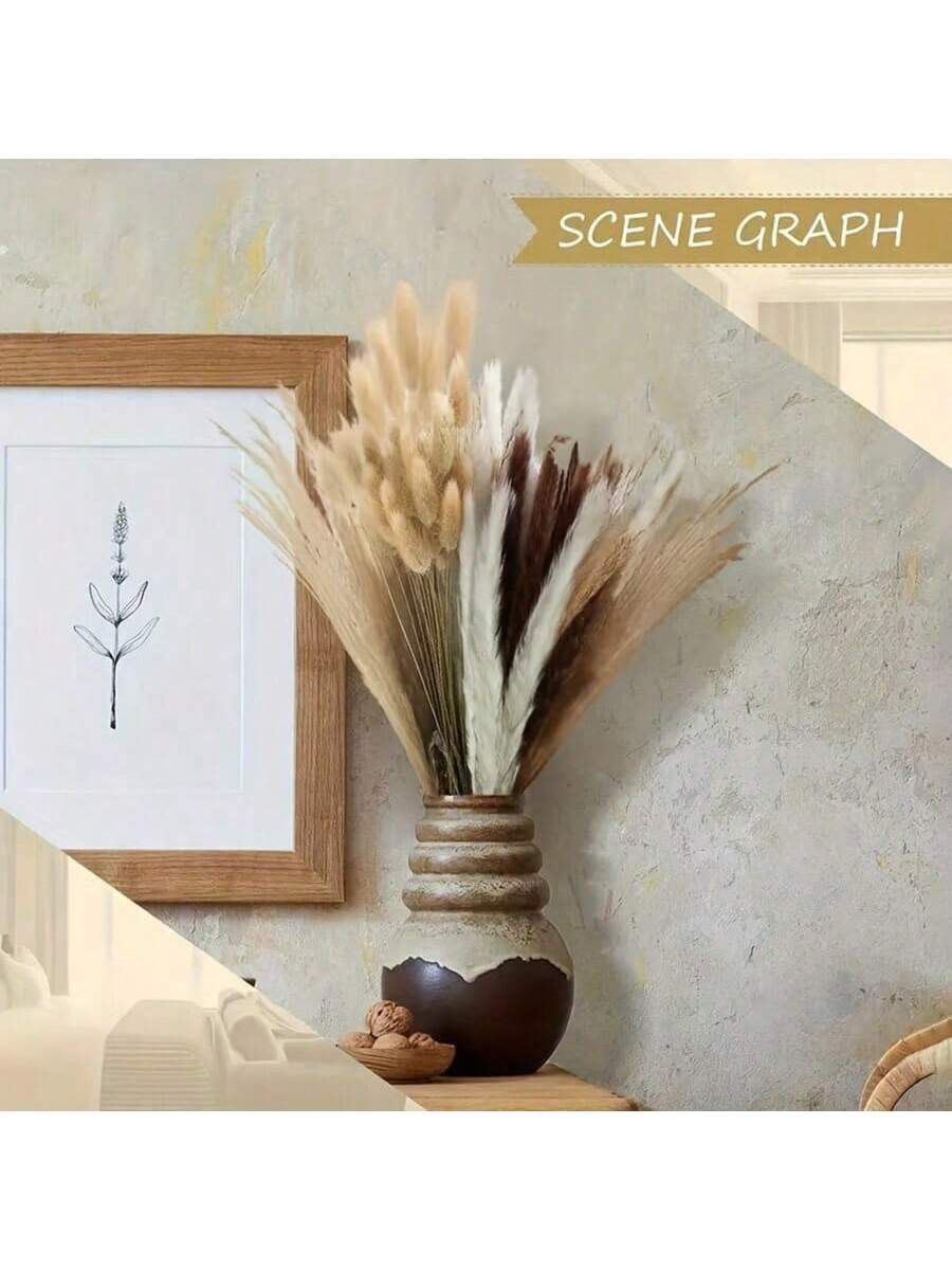 حزمة أعشاب بامباس العضوية الطبيعية المحفوظة 50 حبة - فن زهري لديكور المنزل البوهيمي والزفاف