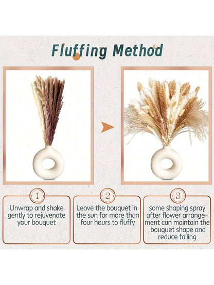 حزمة أعشاب بامباس العضوية الطبيعية المحفوظة 50 حبة - فن زهري لديكور المنزل البوهيمي والزفاف