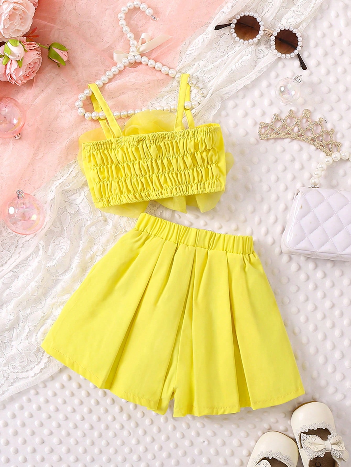 توب البنات الرضع من الشبكة بشريط مضفر وتزيين زهري ثلاثي الأبعاد وتنورة مجسمة