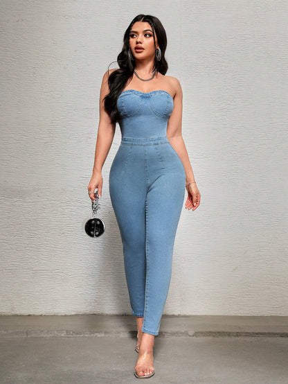 بدلة جينز ضيقة للنساء بتصميم بلا أكمام