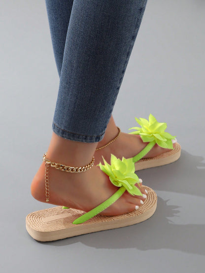 شبشب مقاوم للانزلاق للشاطئ مزود بديكور على شكل زهرة حلوة