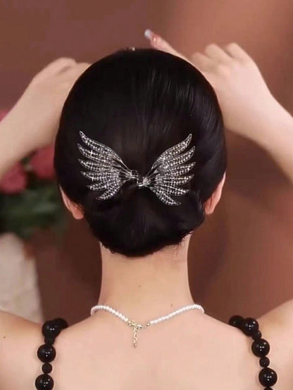 قطعة واحدة من صانعة كعكة الشعر المصنوعة من خليط معدني أسود مع ديكور من حجر الراين، أداة تصفيف كعكة ملتوية سهلة أنيقة