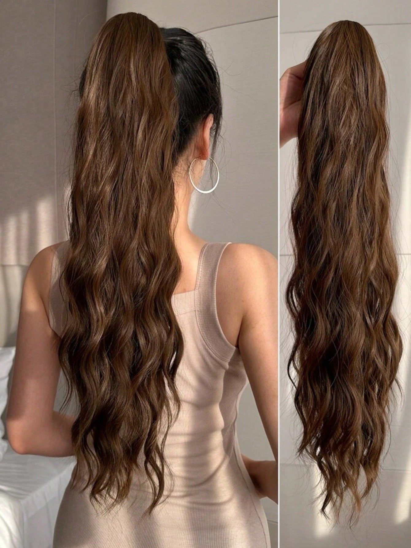 قوطة شعر مجعدة طويلة بنمط موجات الماء مع مشبك المخلب ومصنوعة من ألياف عالية الحرارة