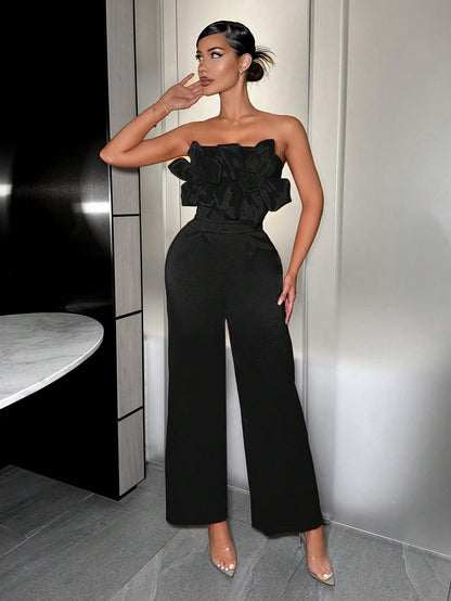 بذلة نسائية ربيعية طويلة بنمط زهرة الورد ثلاثية الأبعاد وأنيقة مثالية لعيد الحب في النوادي الليلية