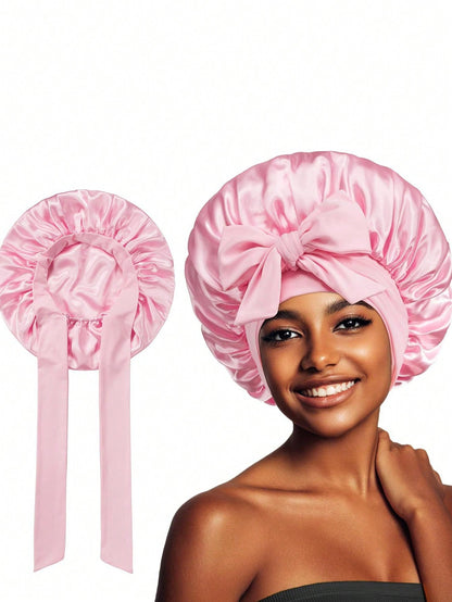 قبعة دائرية بشريط دينج وقوس زخرفي واسع مطاطي محاك من الحرير لتزيين الشعر مع حافة واسعة من الأقمشة الداخلية ليلية