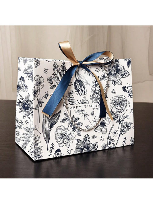 حقيبة هدايا ورقية مزخرفة بزهر الأسلوب