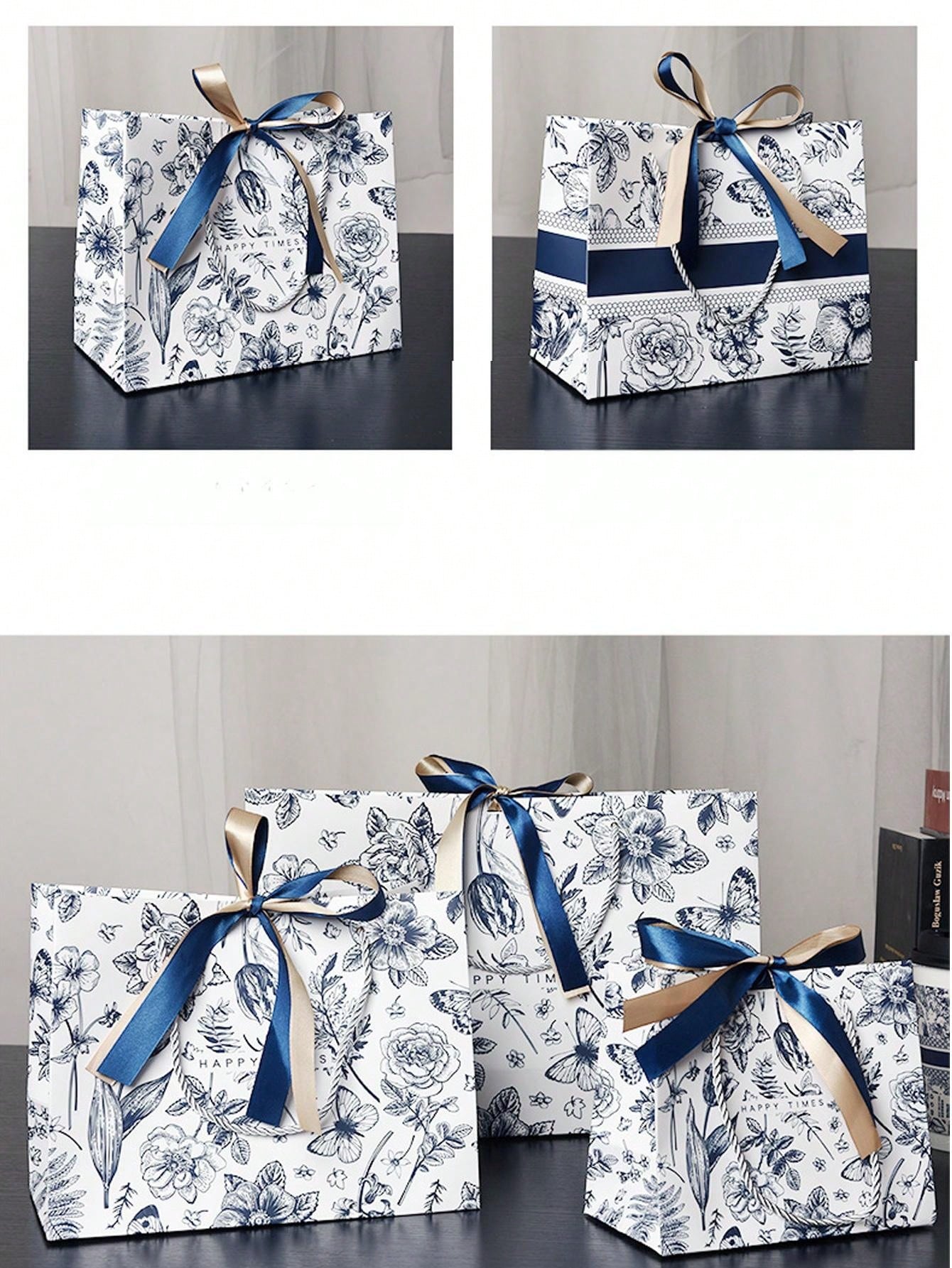 حقيبة هدايا ورقية مزخرفة بزهر الأسلوب