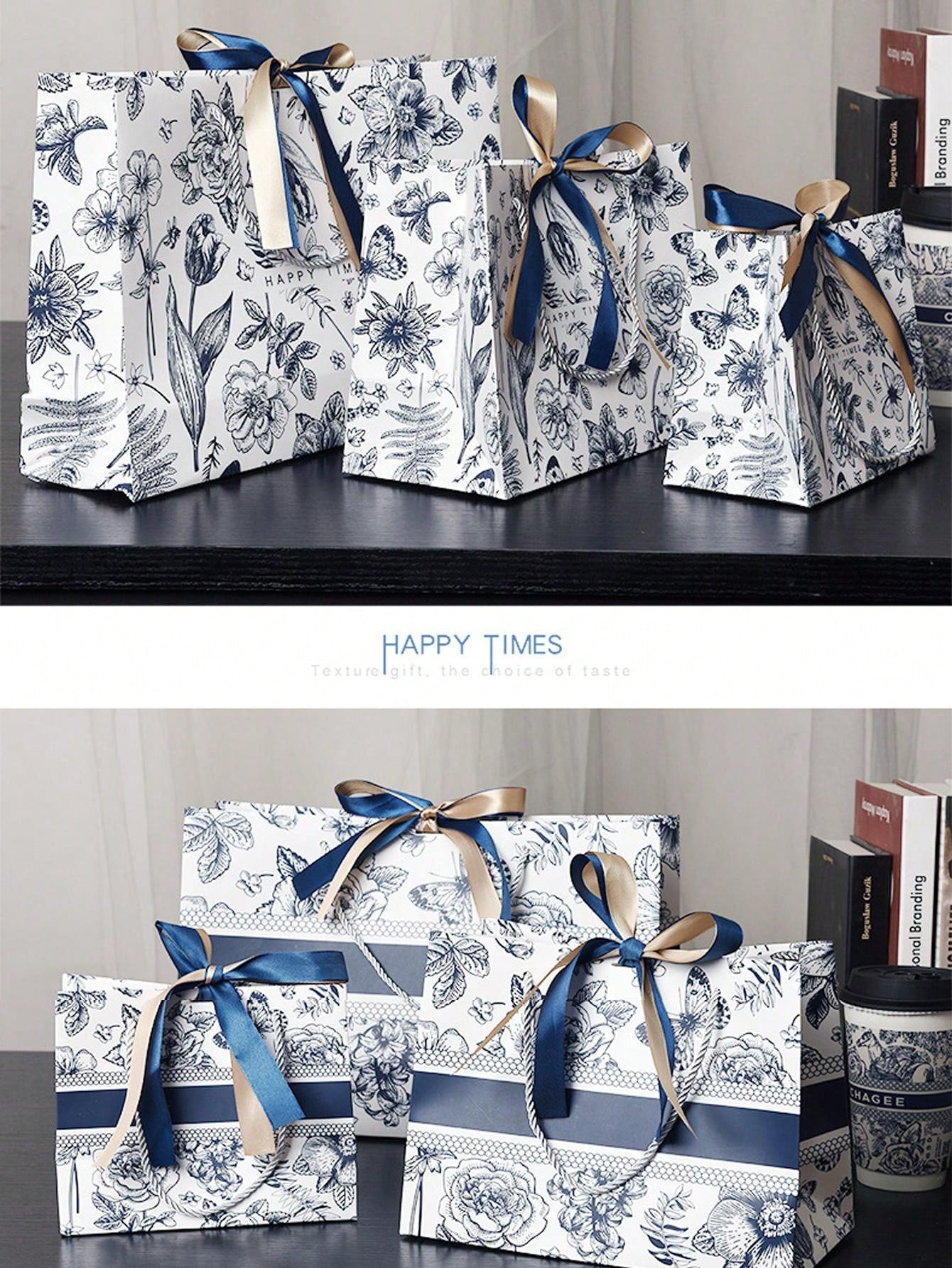 حقيبة هدايا ورقية مزخرفة بزهر الأسلوب