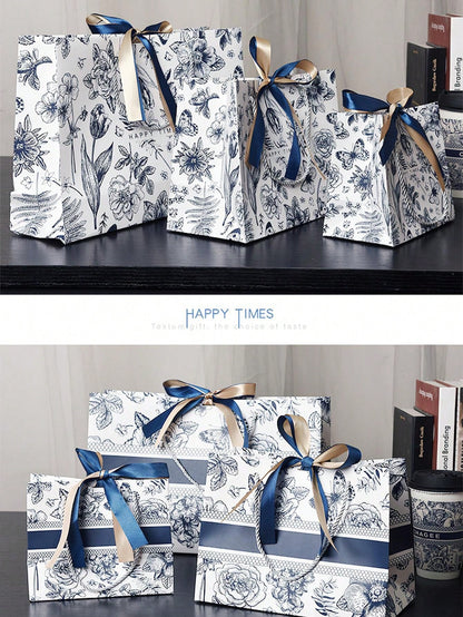 حقيبة هدايا ورقية مزخرفة بزهر الأسلوب