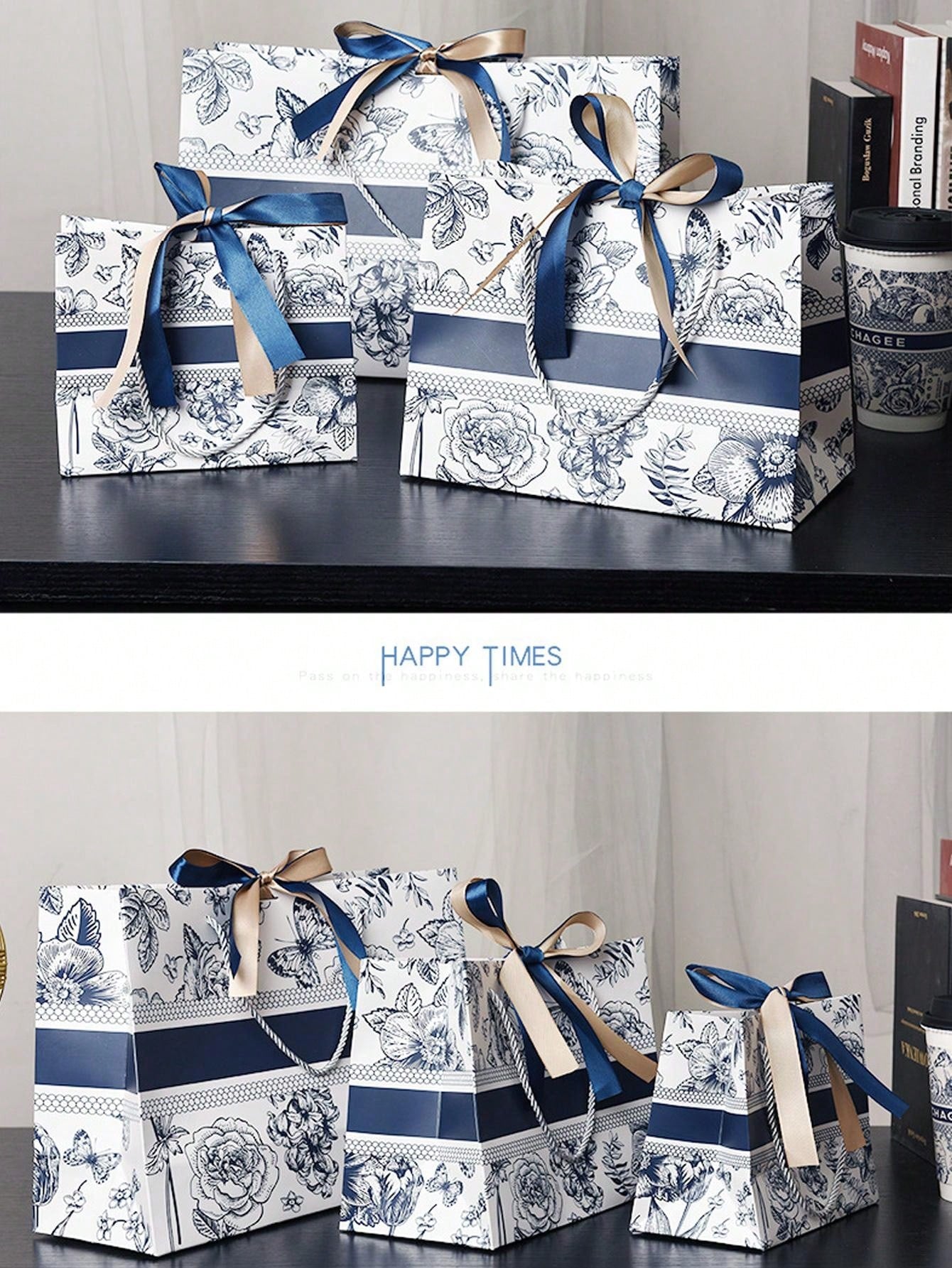 حقيبة هدايا ورقية مزخرفة بزهر الأسلوب