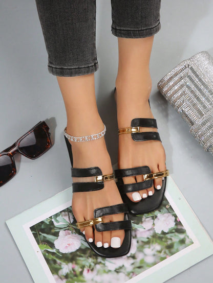 صندل مريح كاجوال انيق بكعب مسطح أو معتدل للسيدات، شبشب مريح