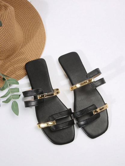 صندل مريح كاجوال انيق بكعب مسطح أو معتدل للسيدات، شبشب مريح