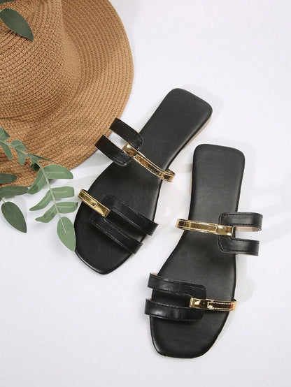 صندل مريح كاجوال انيق بكعب مسطح أو معتدل للسيدات، شبشب مريح