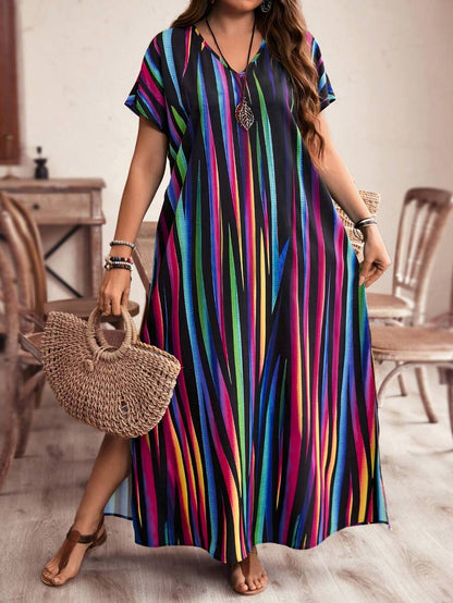 فستان طويل كبير الحجم للنساء مزين بألوان مضللة